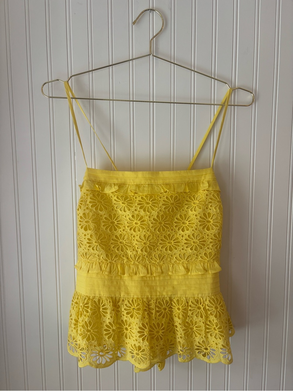 J CREW Bright Yellow Floral Eyelet Spaghetti Strap Top